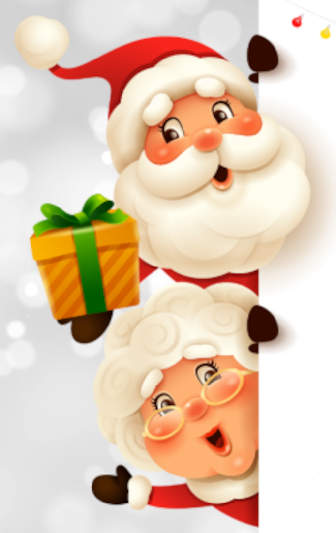 santa and mrs. clause with a gift