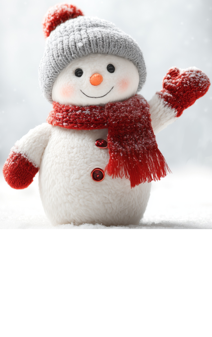 snowman waving a mittened hand