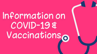 information on covid-19 & vaccinations on a pink background
