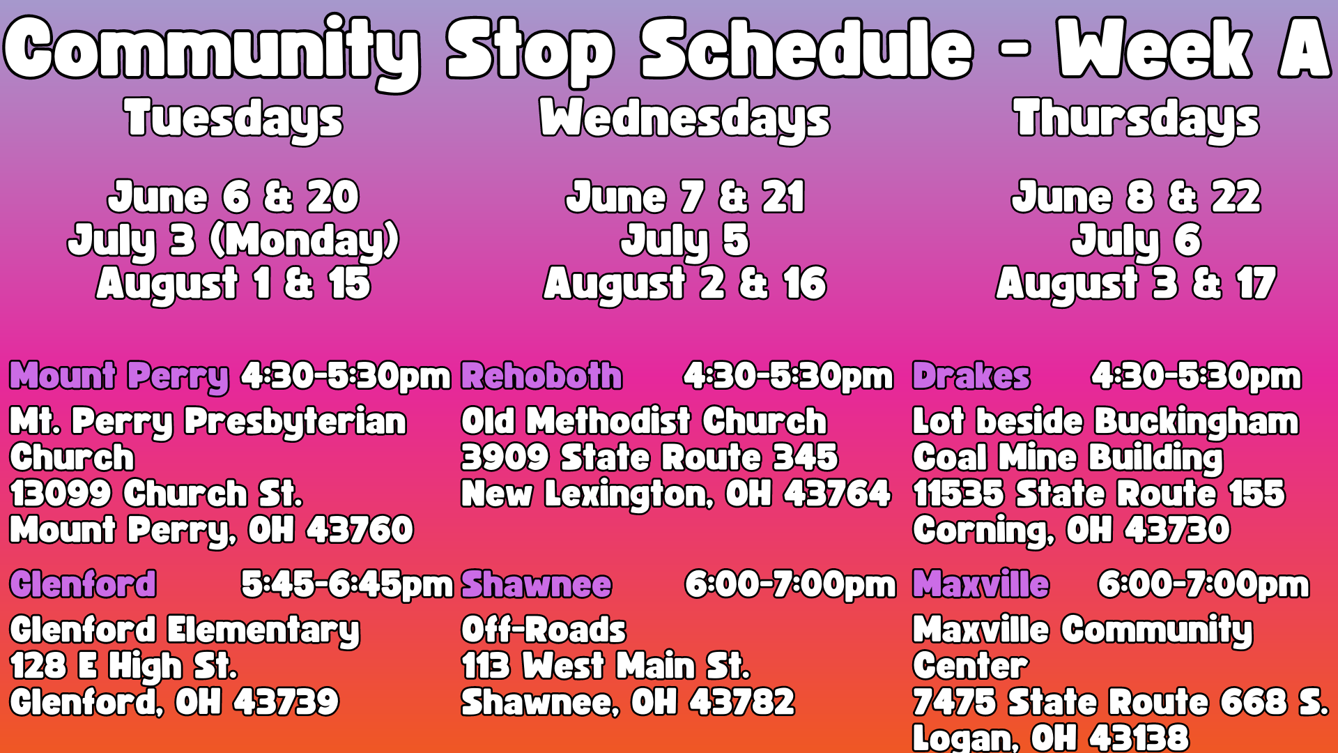 summmer stops week A