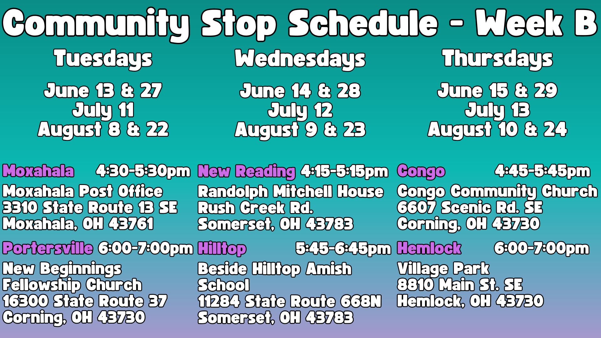 ssummer stops week B